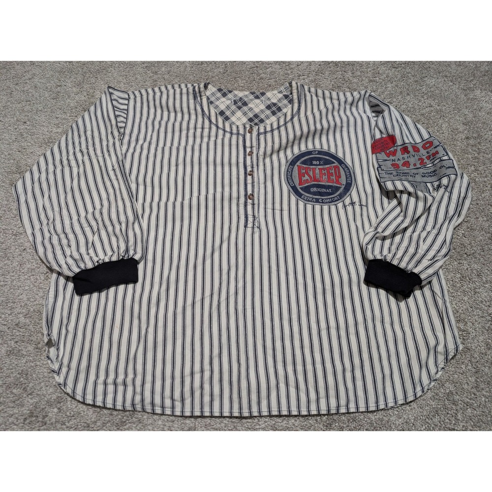 Esleep Pajama Top Womens OS White Striped Nashville Country Music Henley Vintage
